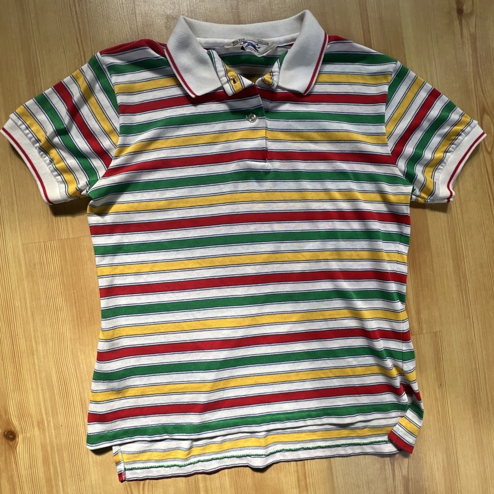 Vintage JC Pennys Multicolor Stripes Polo Women's Girls Junior Large The Fox‎